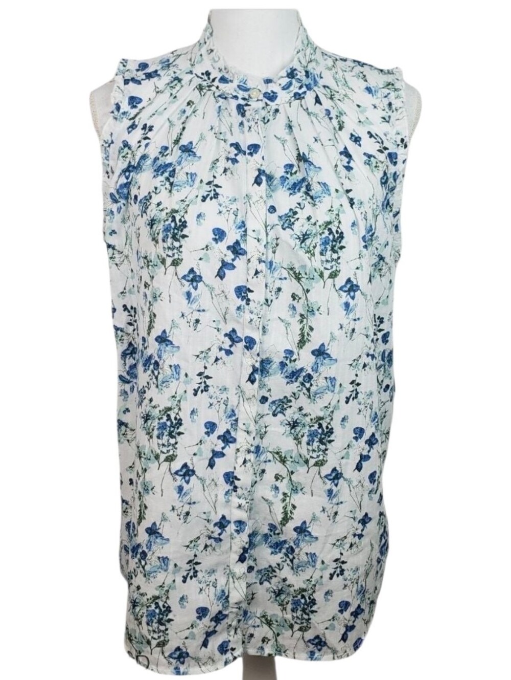 Treasure & Bond Floral Mock Neck Sleeveless Cotton Blouse Keyhole Back M